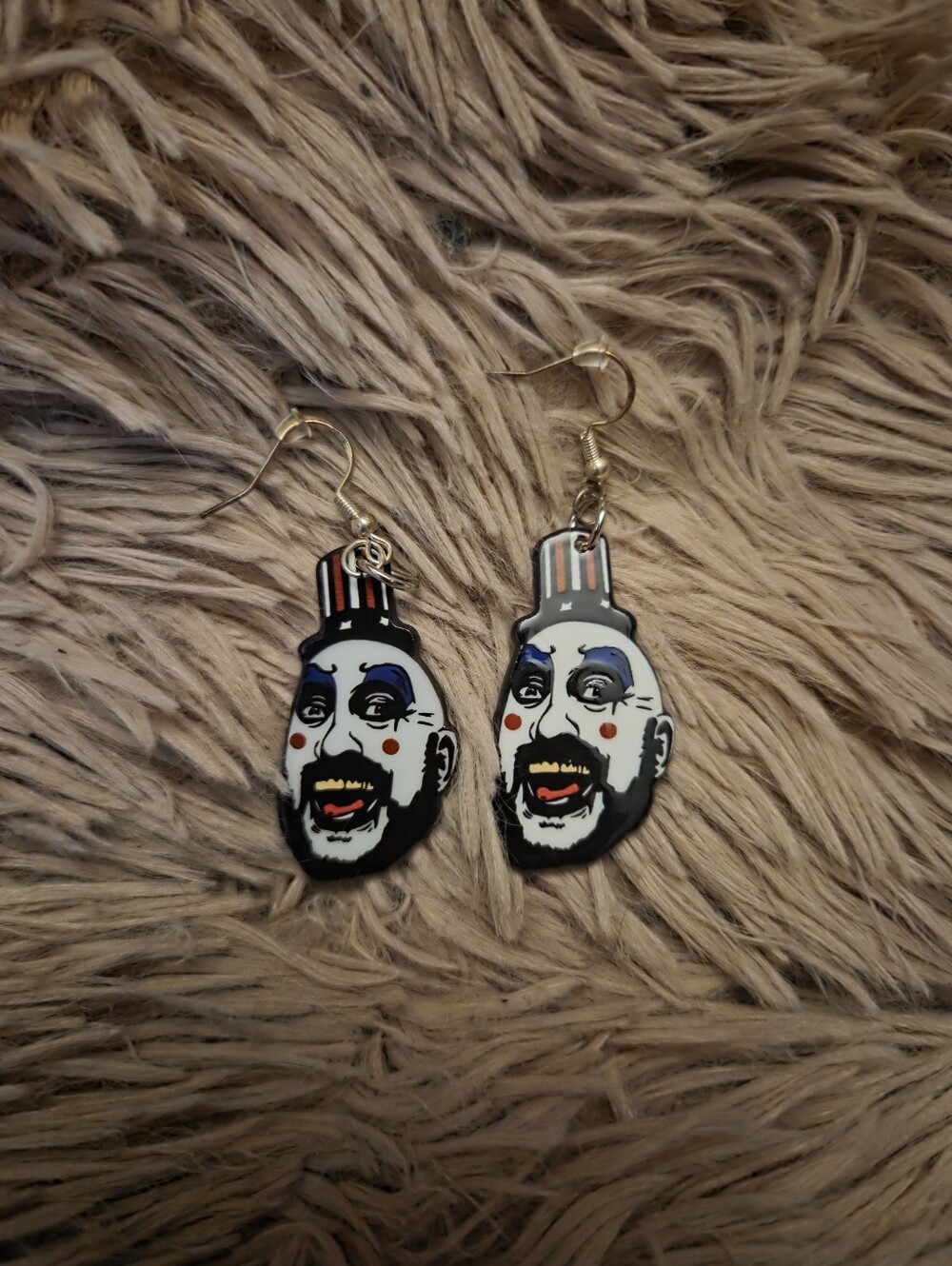 Clown Face Dangle Earrings in White and Black